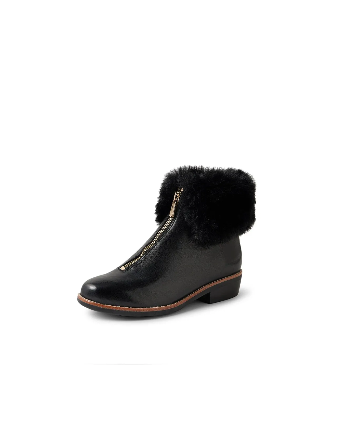 Lollys Faux Fur Zip Leather Ankle Boots
