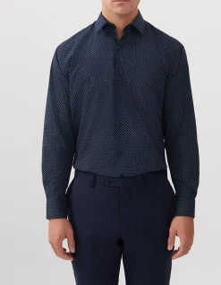 LONG SLEEVE CLASSIC FIT GEO CHECK PRINT COTTON SHIRT
