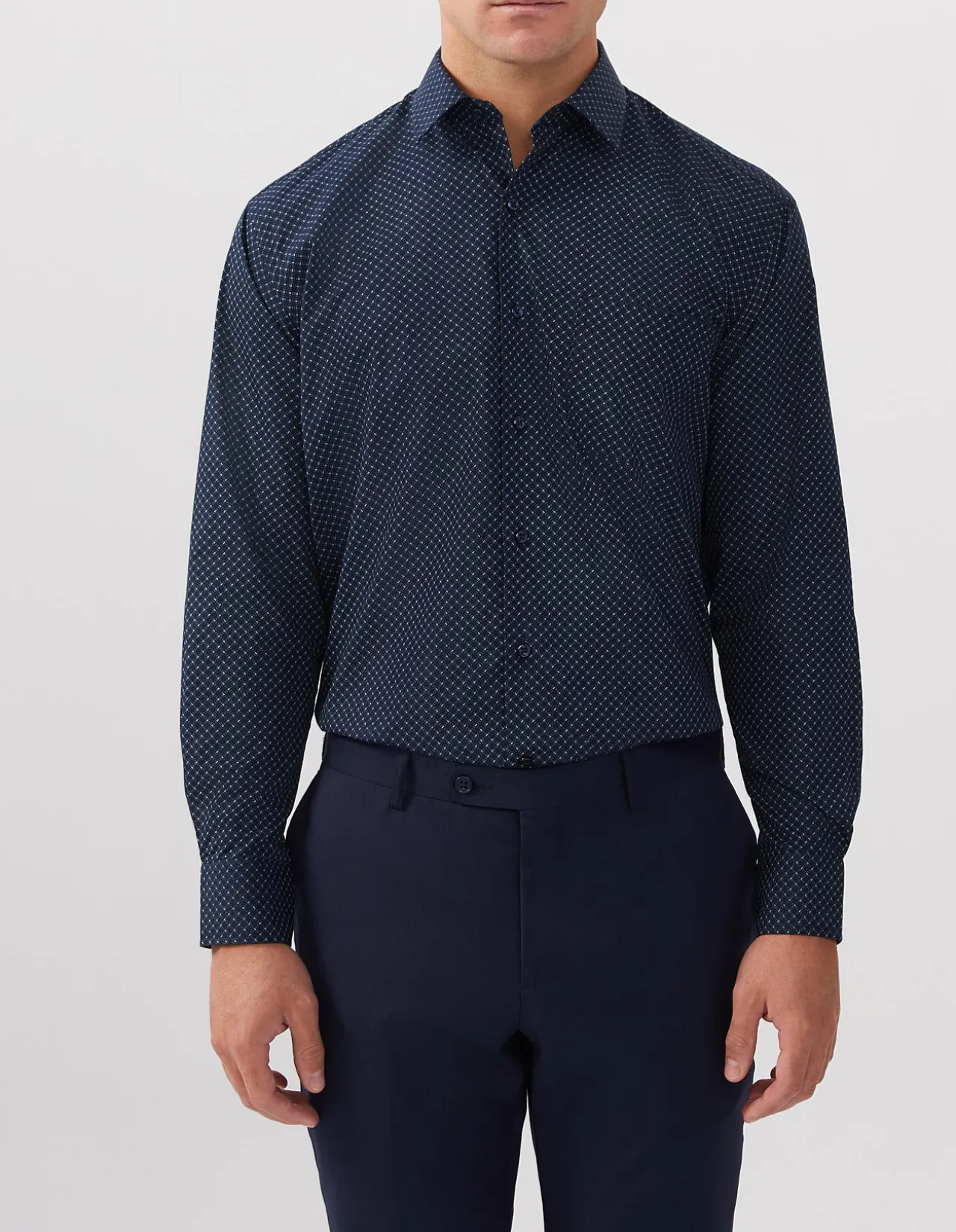 LONG SLEEVE CLASSIC FIT GEO CHECK PRINT COTTON SHIRT