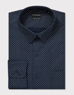 LONG SLEEVE CLASSIC FIT GEO CHECK PRINT COTTON SHIRT