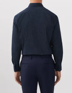 LONG SLEEVE CLASSIC FIT GEO CHECK PRINT COTTON SHIRT