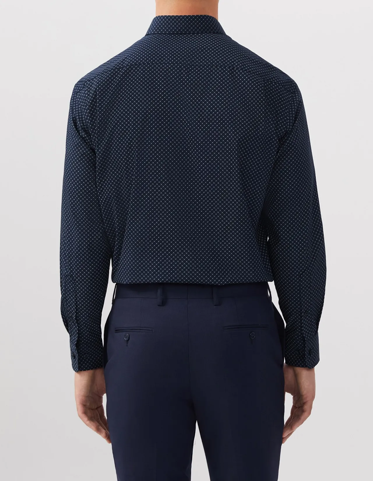 LONG SLEEVE CLASSIC FIT GEO CHECK PRINT COTTON SHIRT