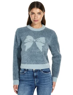 Long Sleeve Cn Bow Jacquard Sweater