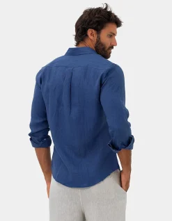 Long Sleeve Mens Linen Shirt Indigo Blue