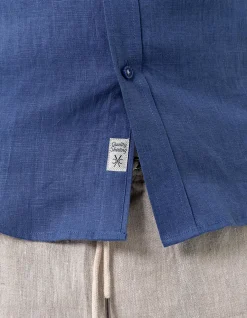 Long Sleeve Mens Linen Shirt Indigo Blue
