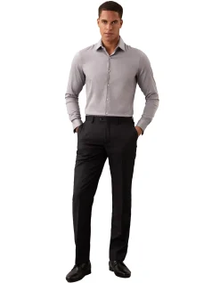 LONG SLEEVE SLIM POPLIN STR SOLID COTTON SHIRT