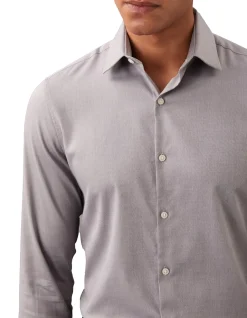 LONG SLEEVE SLIM POPLIN STR SOLID COTTON SHIRT