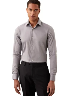 LONG SLEEVE SLIM POPLIN STR SOLID COTTON SHIRT