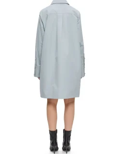 Long Sleeve Collared Dress Pewter Blue