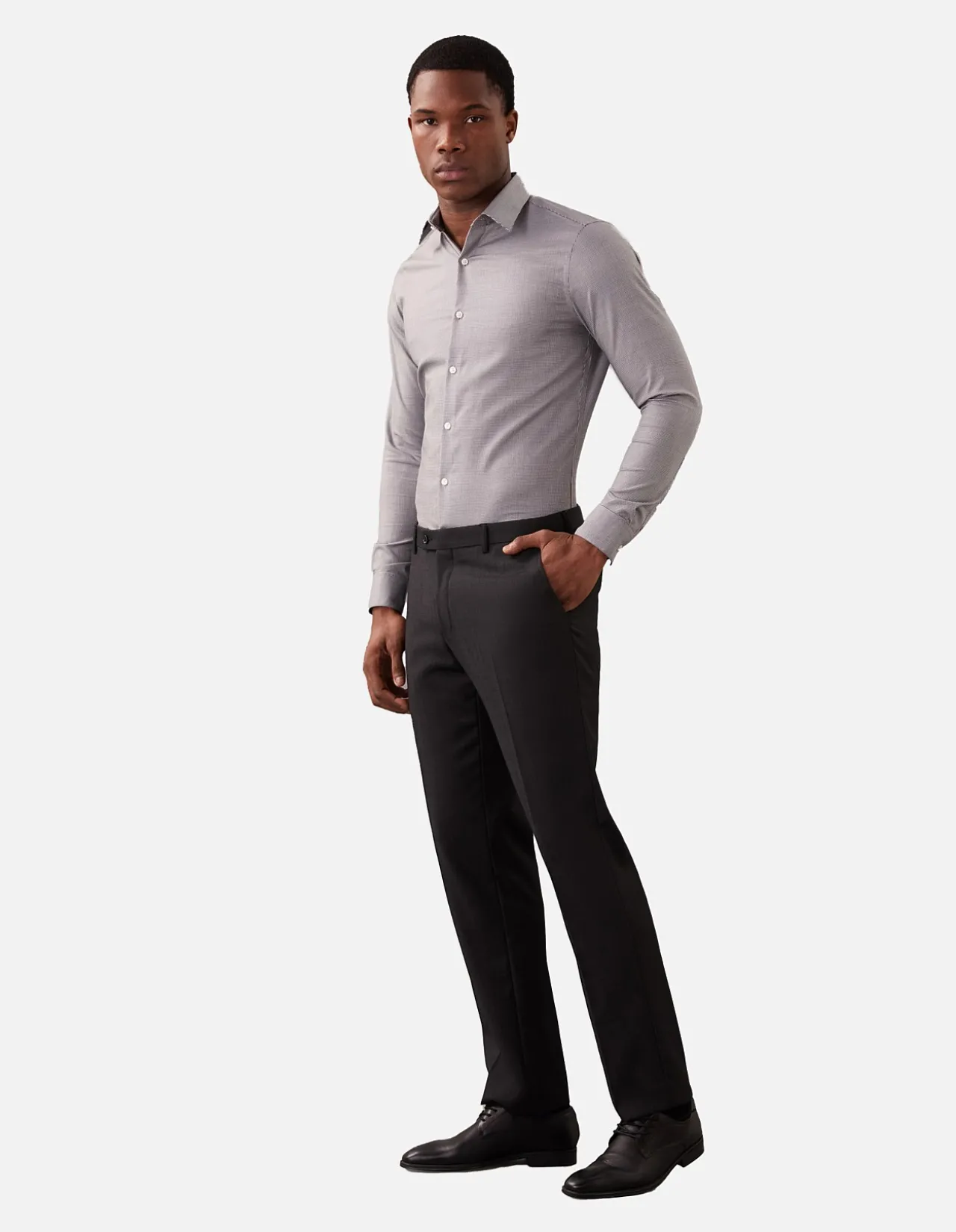 LONG SLEEVE COTTON SLIM MID TWILL STRETCH SOLID SHIRT
