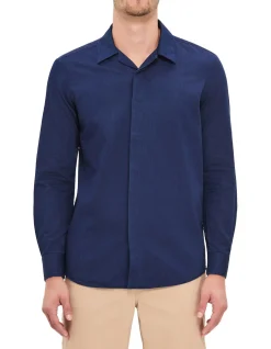 LONG SLEEVE HOWARD TWILL INDIGO COTTON SHIRT