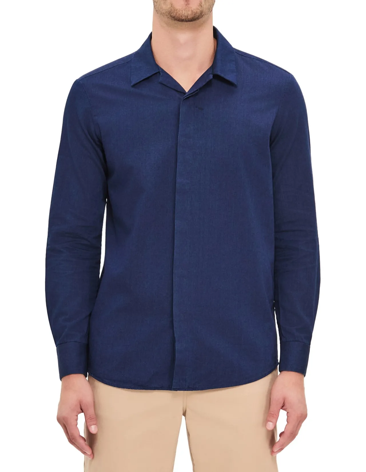 LONG SLEEVE HOWARD TWILL INDIGO COTTON SHIRT