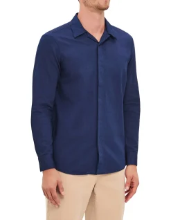 LONG SLEEVE HOWARD TWILL INDIGO COTTON SHIRT