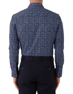 Long Sleeve LEAF Print Slim Shirt