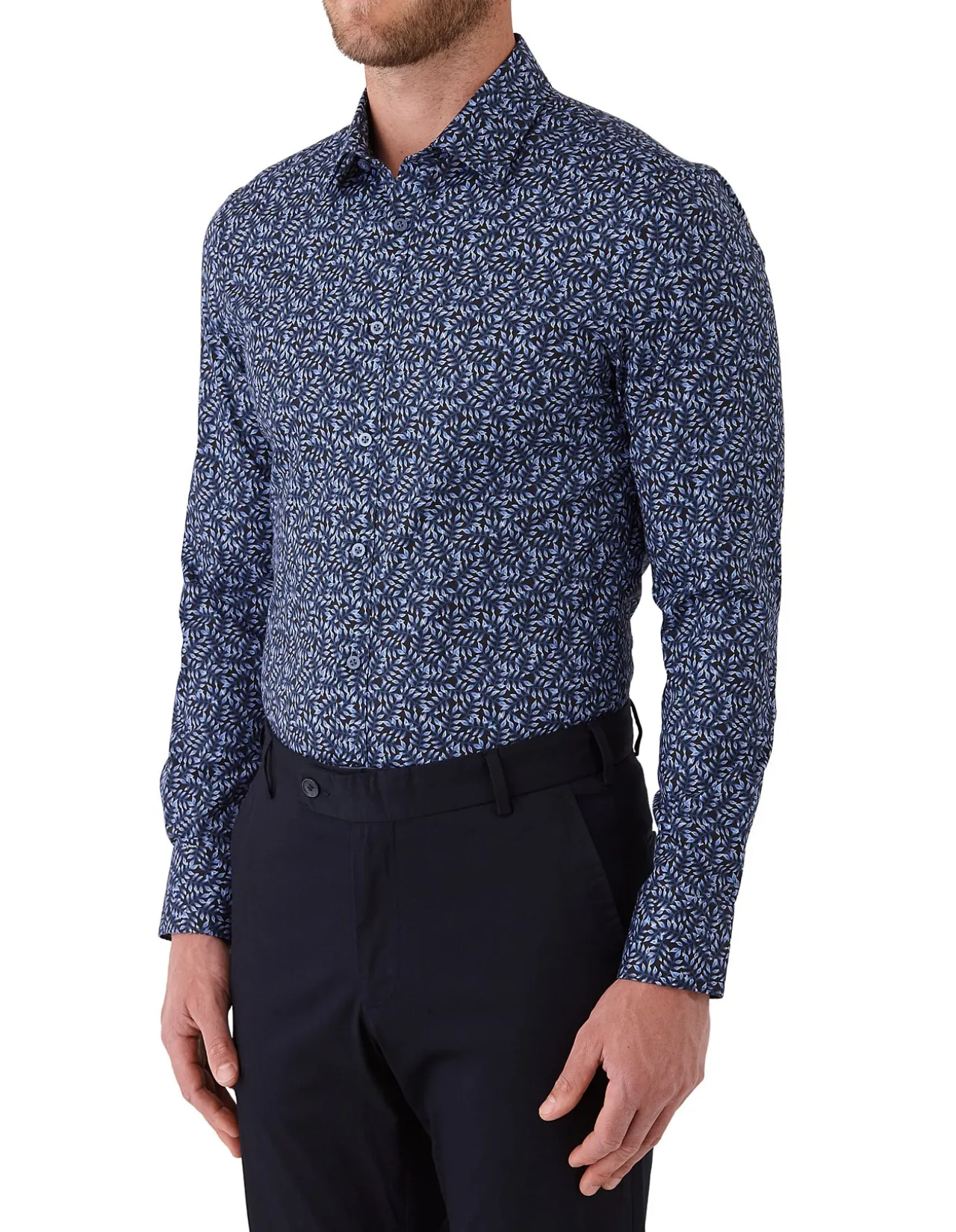 Long Sleeve LEAF Print Slim Shirt