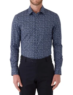 Long Sleeve LEAF Print Slim Shirt