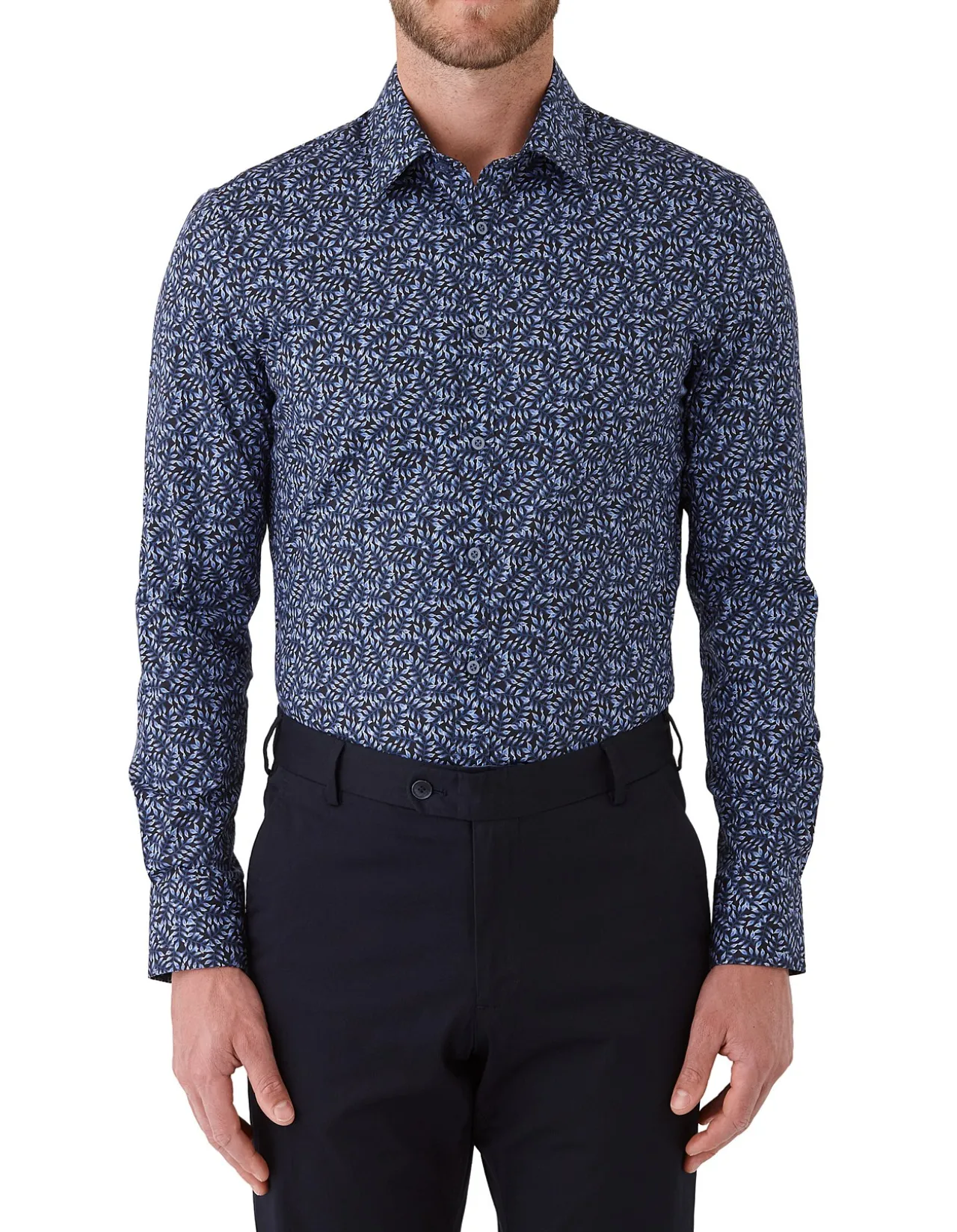 Long Sleeve LEAF Print Slim Shirt