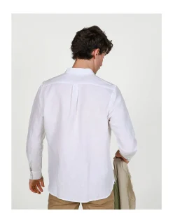 LONG SLEEVE LINEN BLEND GRANPA COLLAR LINEN COTTON SHIRT