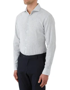 Long Sleeve Linen Cotton Mirco Stripe Shirt