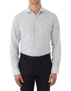 Long Sleeve Linen Cotton Mirco Stripe Shirt