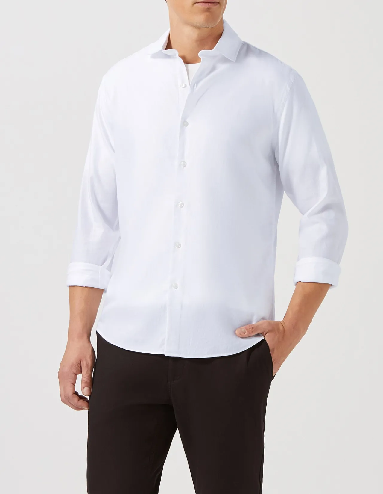 Long Sleeve NEVER Tuck Single Colour Tencel Blend Oxford Shirt