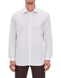 LONG SLEEVE POPLIN STRIPE PEAK COLLAR SHIRT