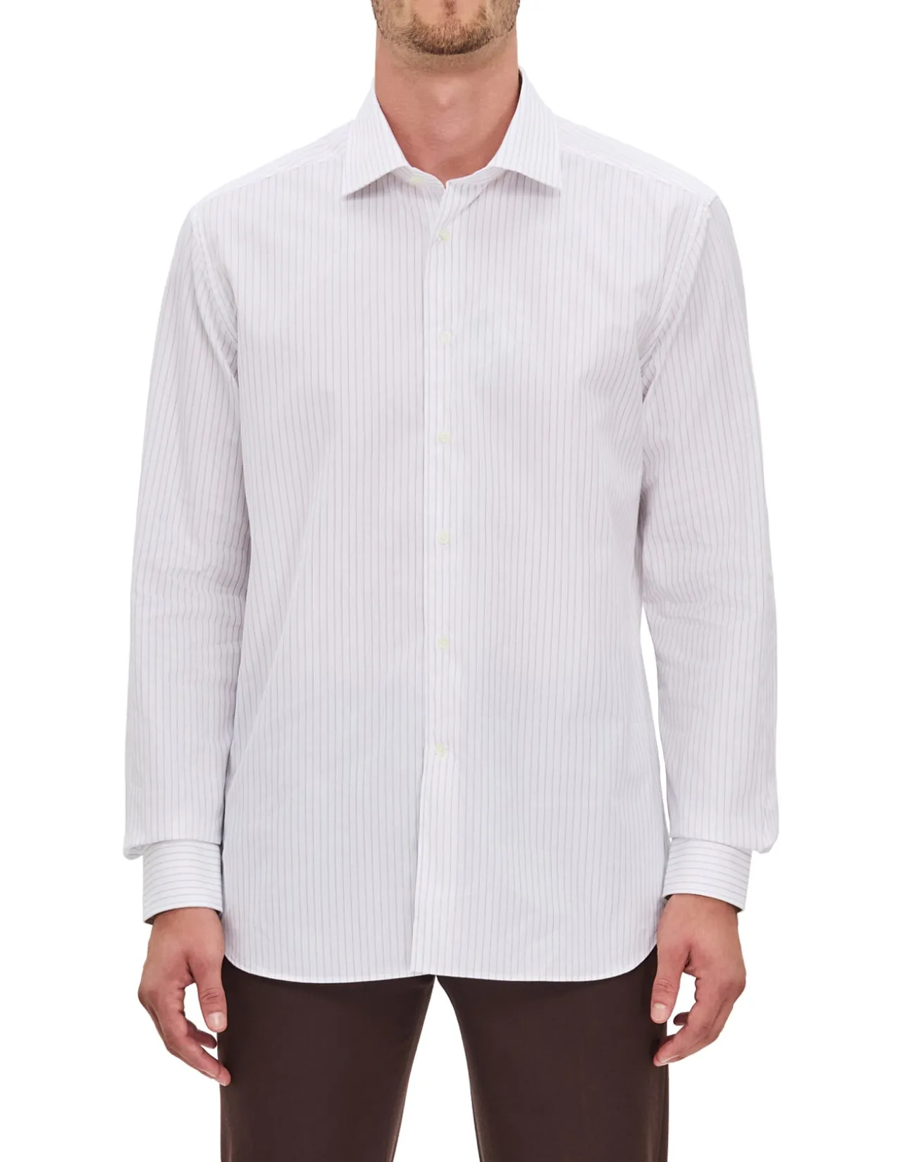 LONG SLEEVE POPLIN STRIPE PEAK COLLAR SHIRT