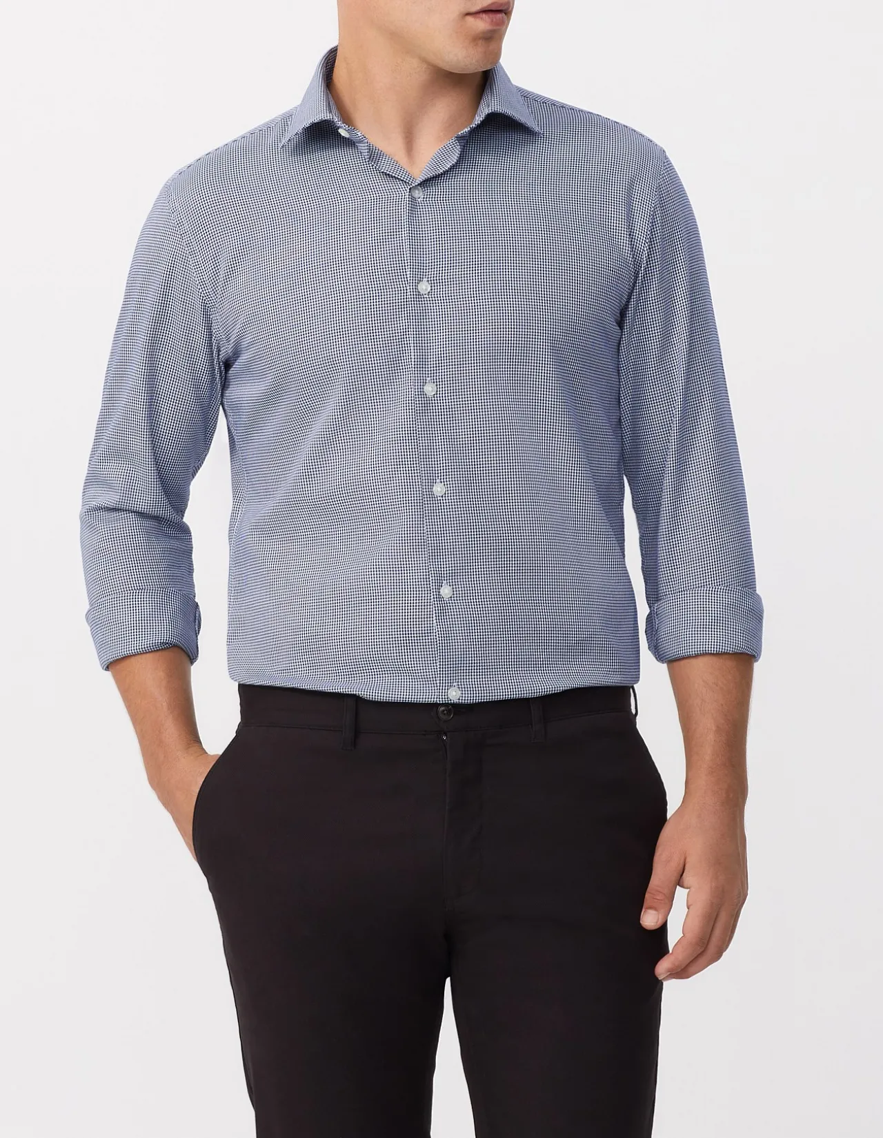 LONG SLEEVE SLIM 1 COL HOUNDSTOOTH SHIRT