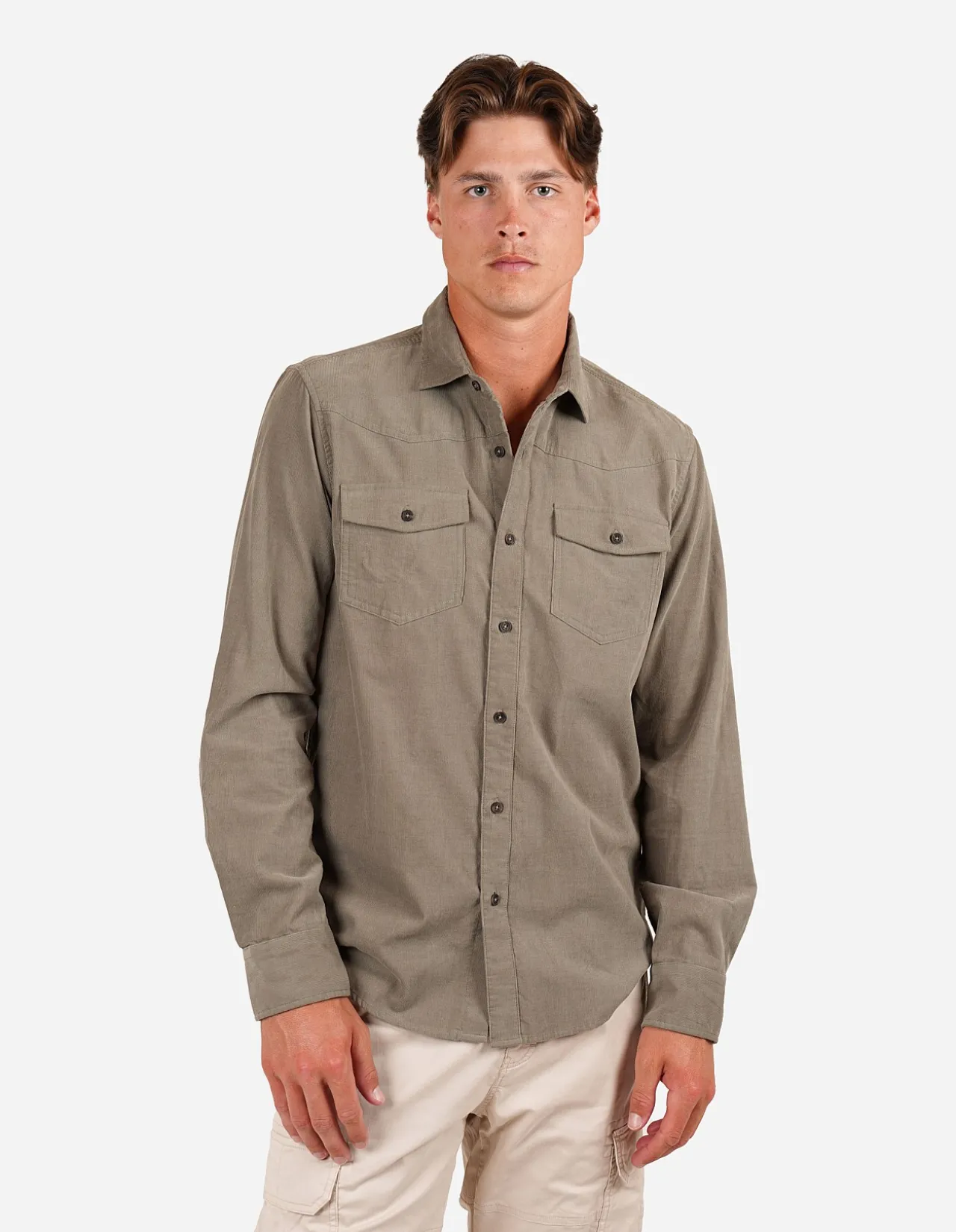 LONG SLEEVE SLIM FIT WESTERN CORDUROY COTTON SHIRT