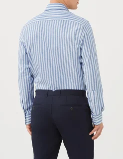 Long Sleeve Slim Linen Tencel Stripe Shirt