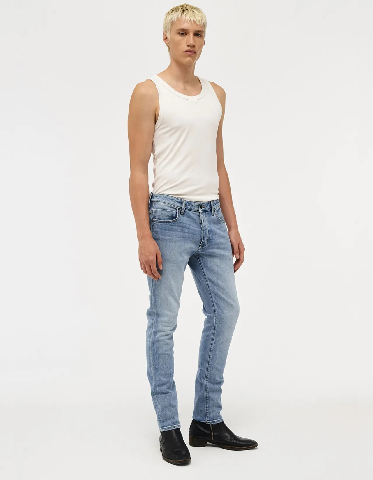 Lou Straight Mid Rise Stretch Denim Jeans