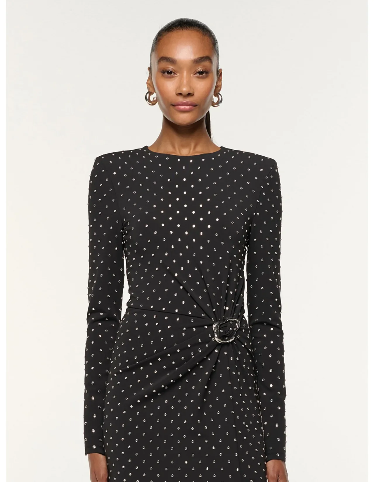 LS DRAPED DIAMANTE JERSEY MAXI DRESS