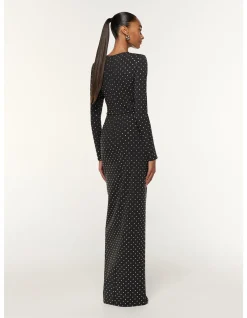 LS DRAPED DIAMANTE JERSEY MAXI DRESS