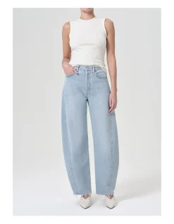 Luna High Rise Barrel Leg Raw Hem Jeans