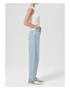 Luna High Rise Barrel Leg Raw Hem Jeans