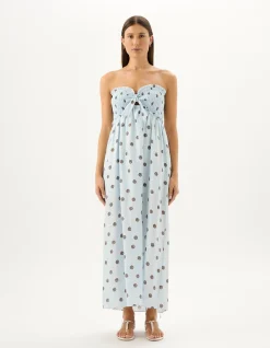 Madeleine Sea Belle Strapless Linen Maxi Dress