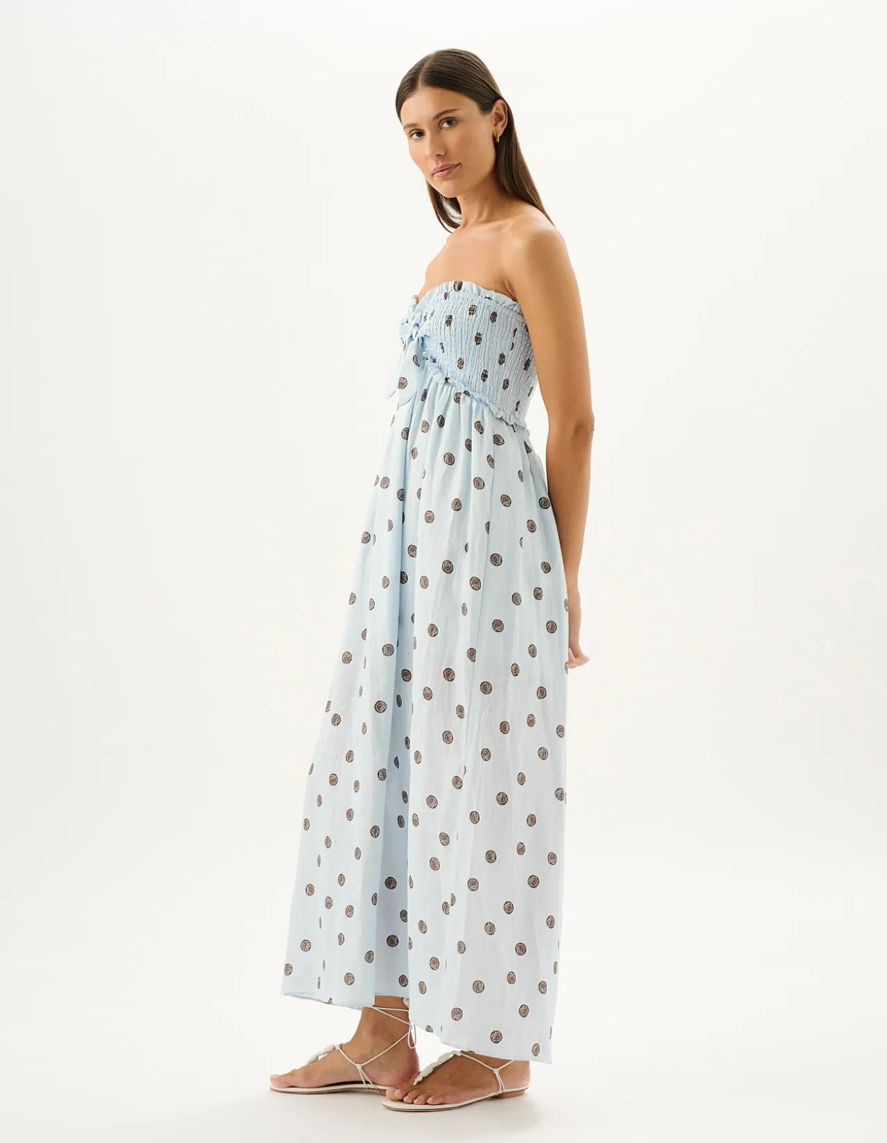 Madeleine Sea Belle Strapless Linen Maxi Dress