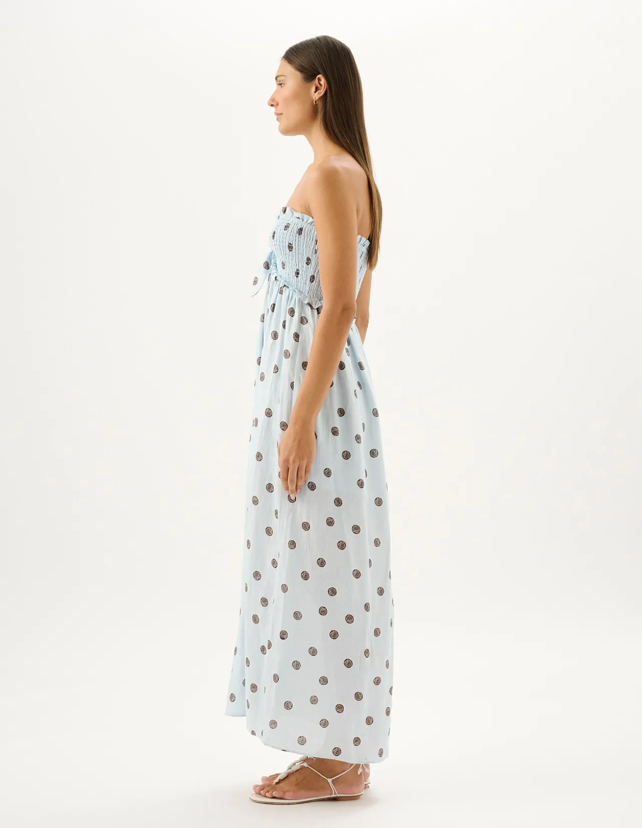 Madeleine Sea Belle Strapless Linen Maxi Dress