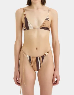 Mahogany String Brief Bikini Bottom Cantina Stripe