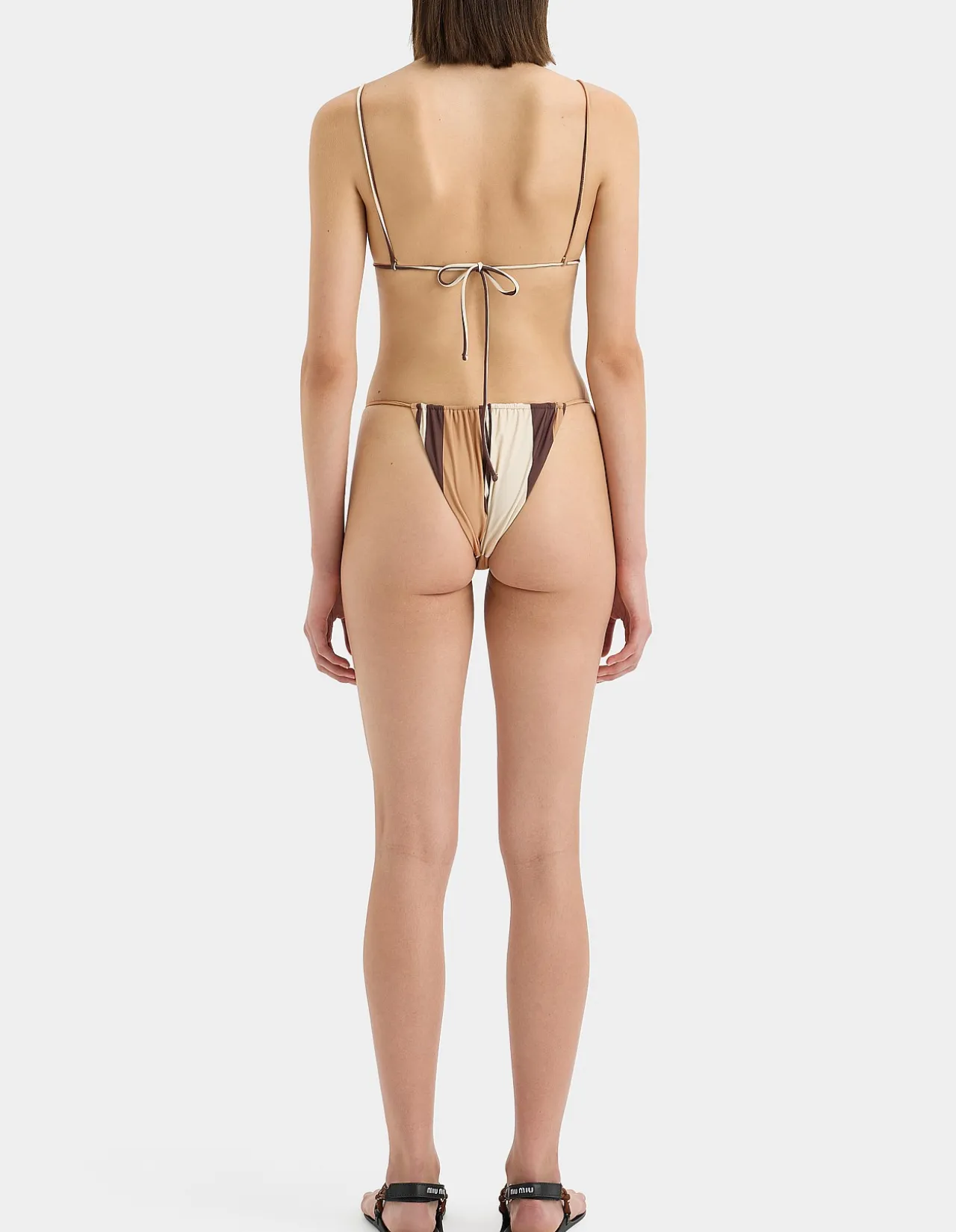 Mahogany String Brief Bikini Bottom Cantina Stripe