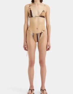 Mahogany String Brief Bikini Bottom Cantina Stripe