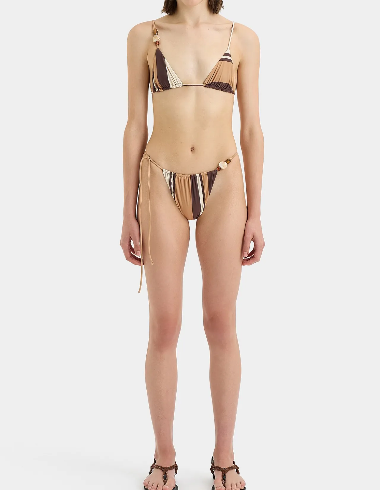 Mahogany String Brief Bikini Bottom Cantina Stripe