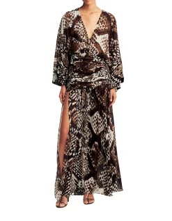 MAIA LONG SLEEVE PLUNGED MAXI DRESS