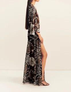 MAIA LONG SLEEVE PLUNGED MAXI DRESS