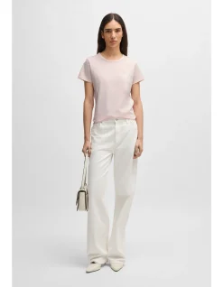 Mercerised Cotton T-Shirt with Floral Motif