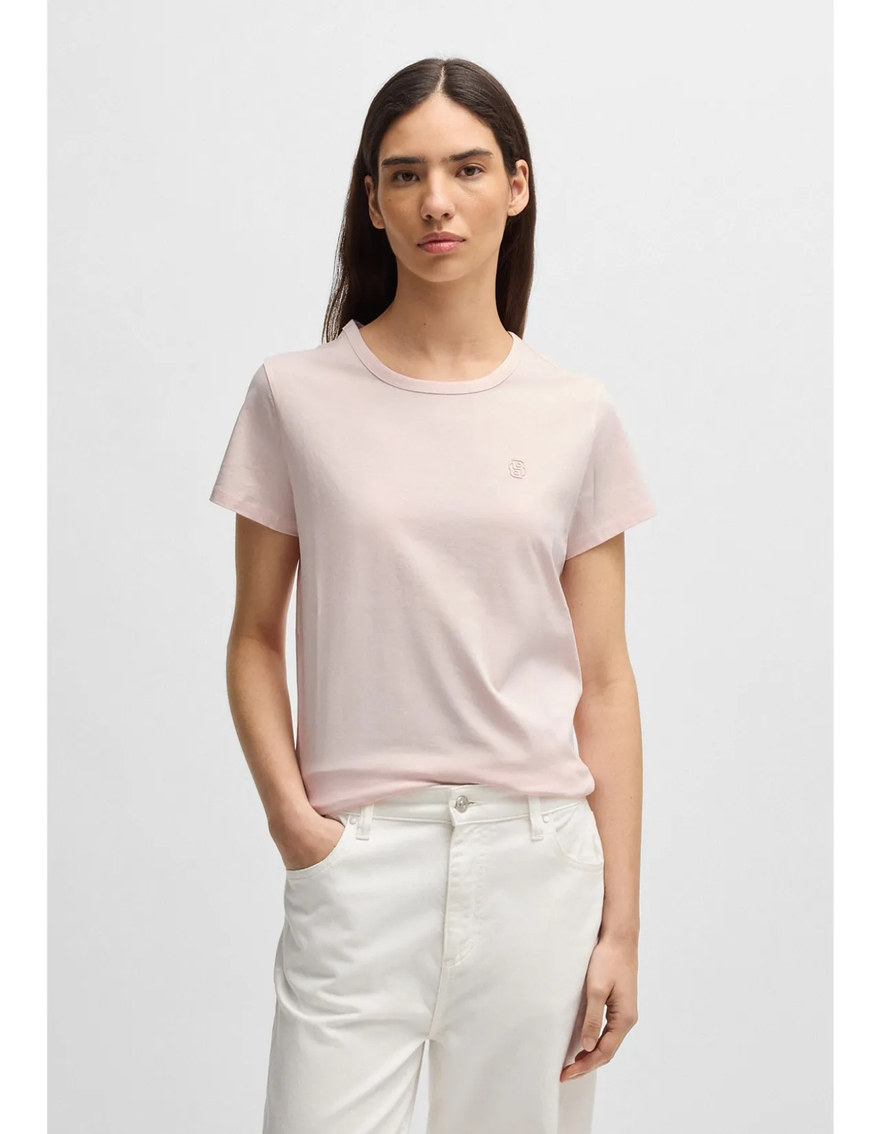 Mercerised Cotton T-Shirt with Floral Motif