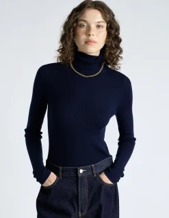 MERINO TURTLE NECK RIBBED KNIT