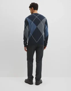 Merino Wool Argyle Crew Neck Knit