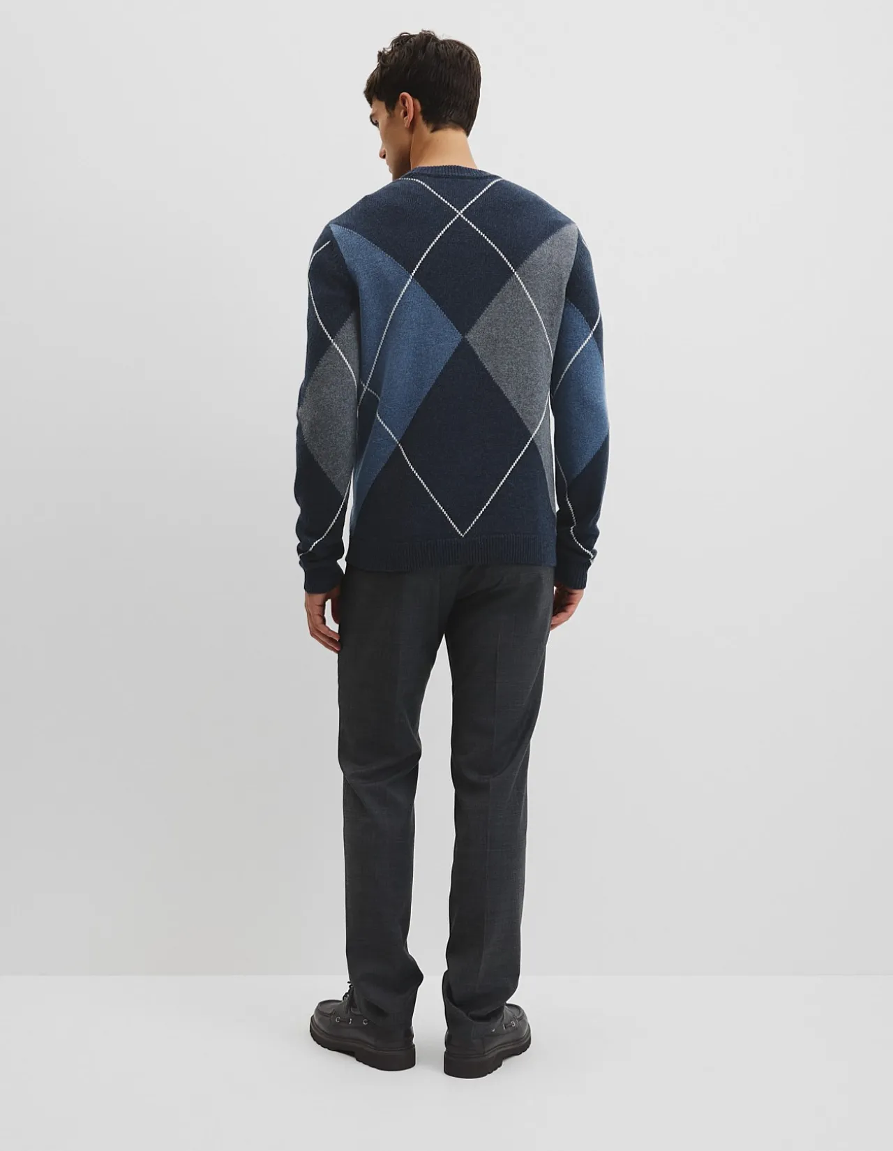 Merino Wool Argyle Crew Neck Knit