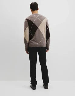 Merino Wool Argyle Crew Neck Knit